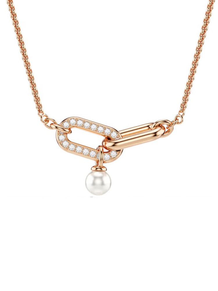 COLLANA DONNA CONSTELLA COLOR ORO ROSA CON PERLA PENDENTE SWAROVSKI