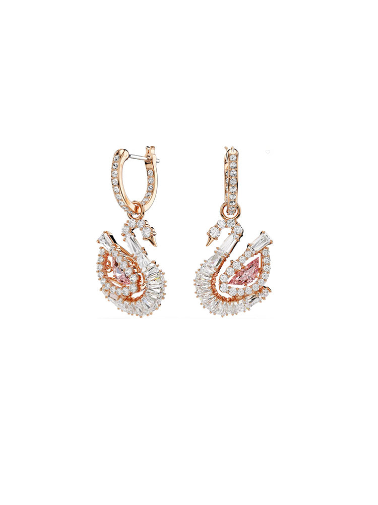 ORECCHINI DONNA PENDENTI SWAN CIGNO COLOR ORO ROSA SWAROVSKI