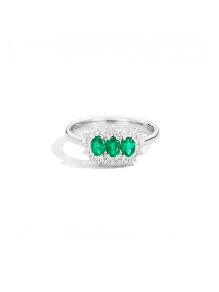 ANELLO DONNA CAMELIA IN ORO BIANCO E SMERALDI RECARLO