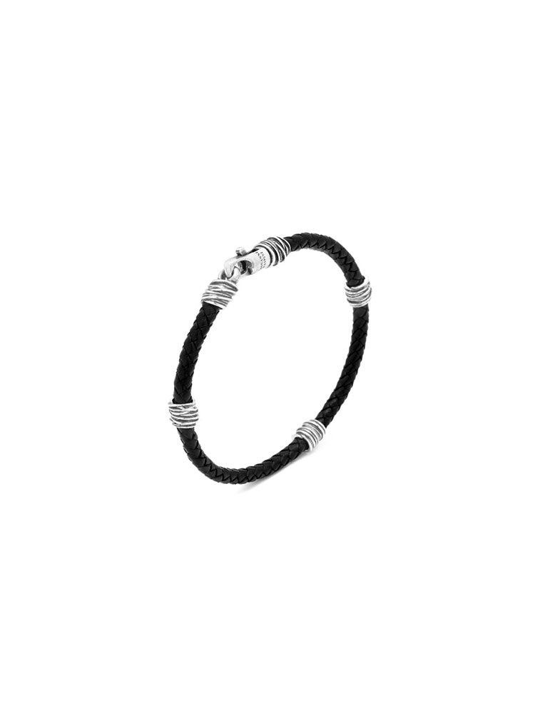 BRACCIALE UOMO IN CUOIO CON FILI IN ARGENTO 925 GIOVANNI RASPINI