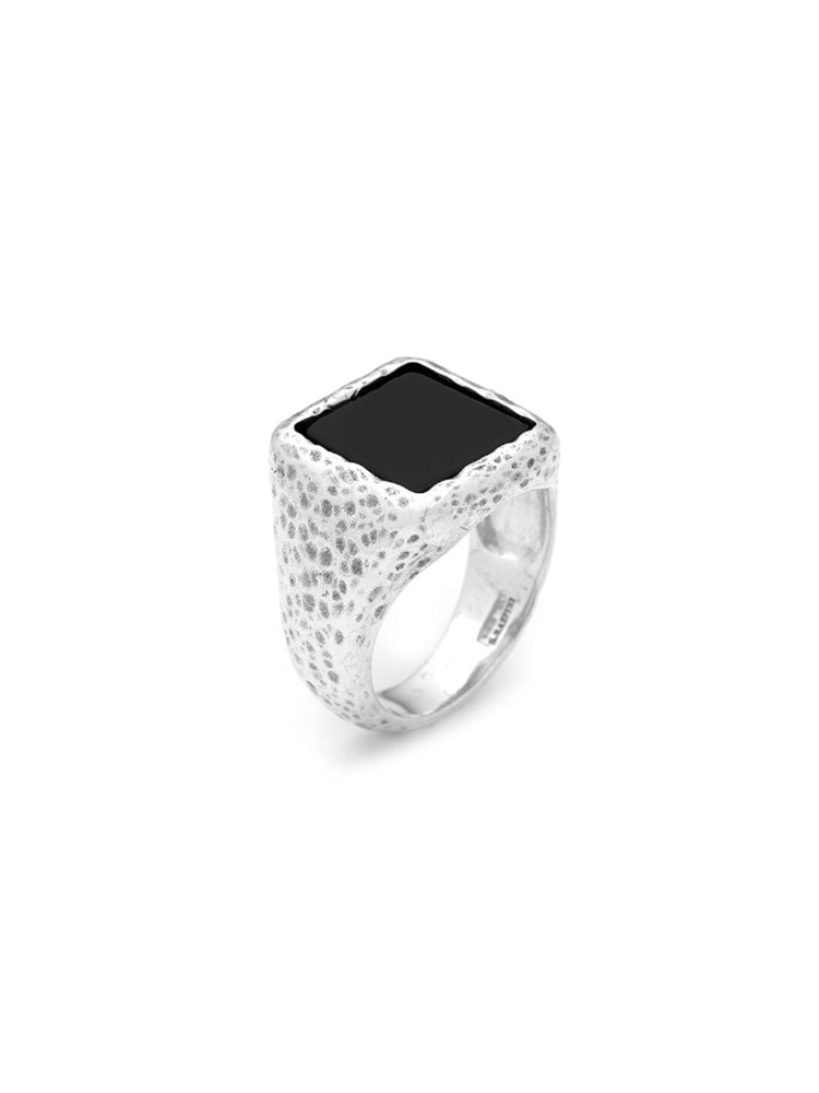 ANELLO UOMO MARTELLATO QUADRATO IN ARGENTO 925 CON ONICE GRANDE MIS 24 GIOVANNI RASPINI