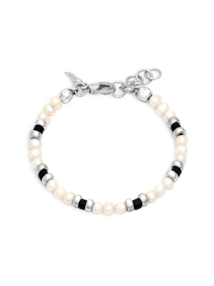 BRACCIALE UOMO TANGO IN ARGENTO CON PERLE E GRAFITE GIOVANNI RASPINI