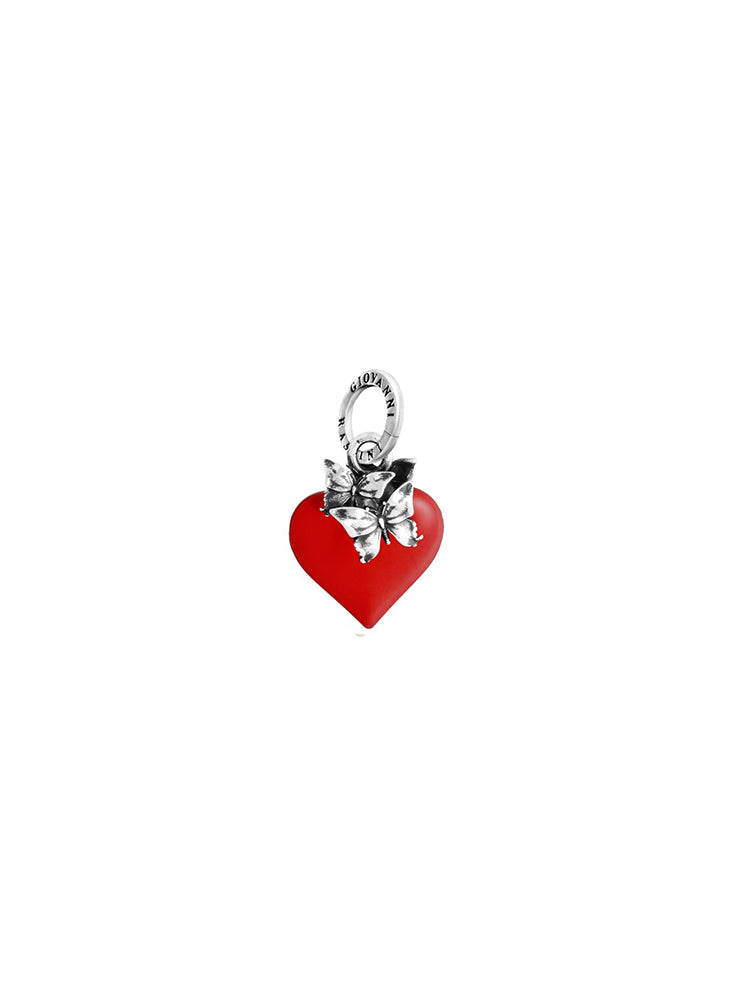 CHARM DONNA CUORE ROSSO CON FARFALLE IN ARGENTO GIOVANNI RASPINI