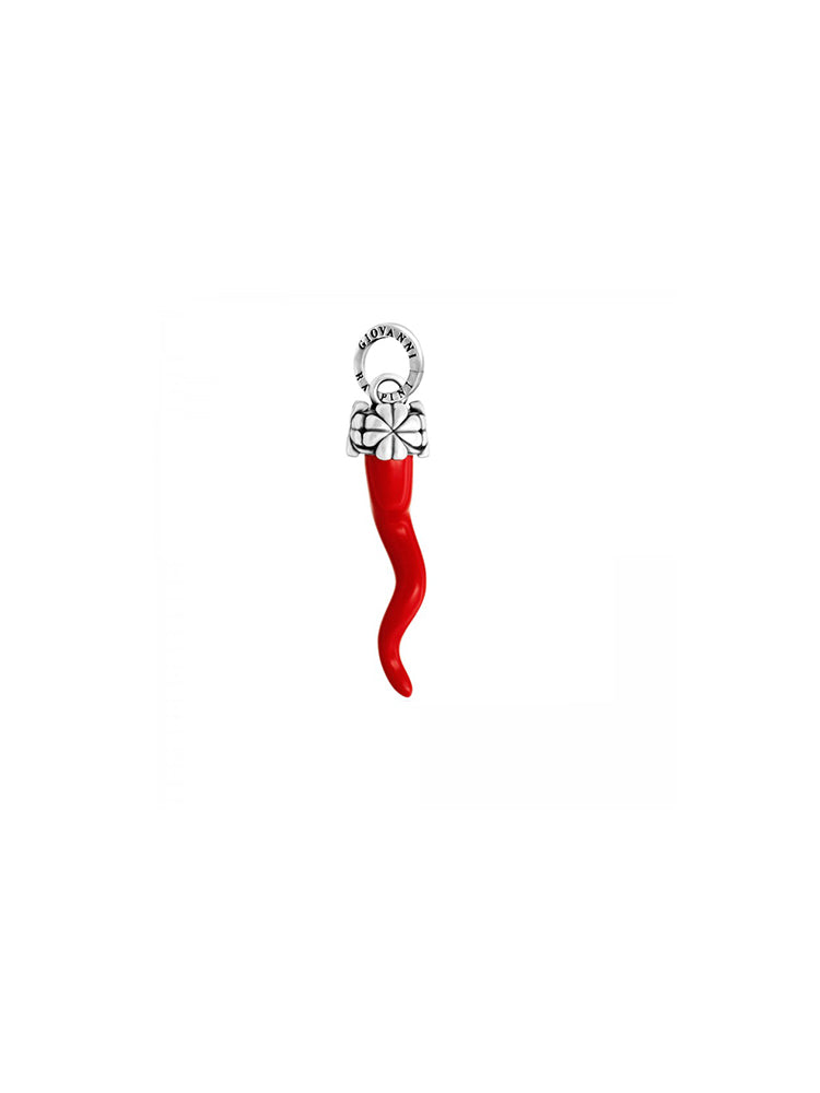 CHARM UNISEX CORNO ROSSO CON QUADRIFOGLI IN ARGENTO MEDIO GIOVANNI RASPINI