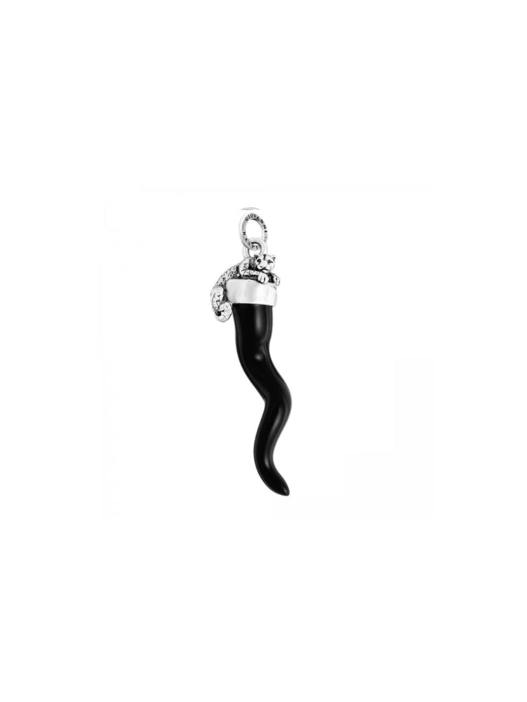 CHARM UNISEX CORNO NERO CON PANTERA IN ARGENTO GIOVANNI RASPINI