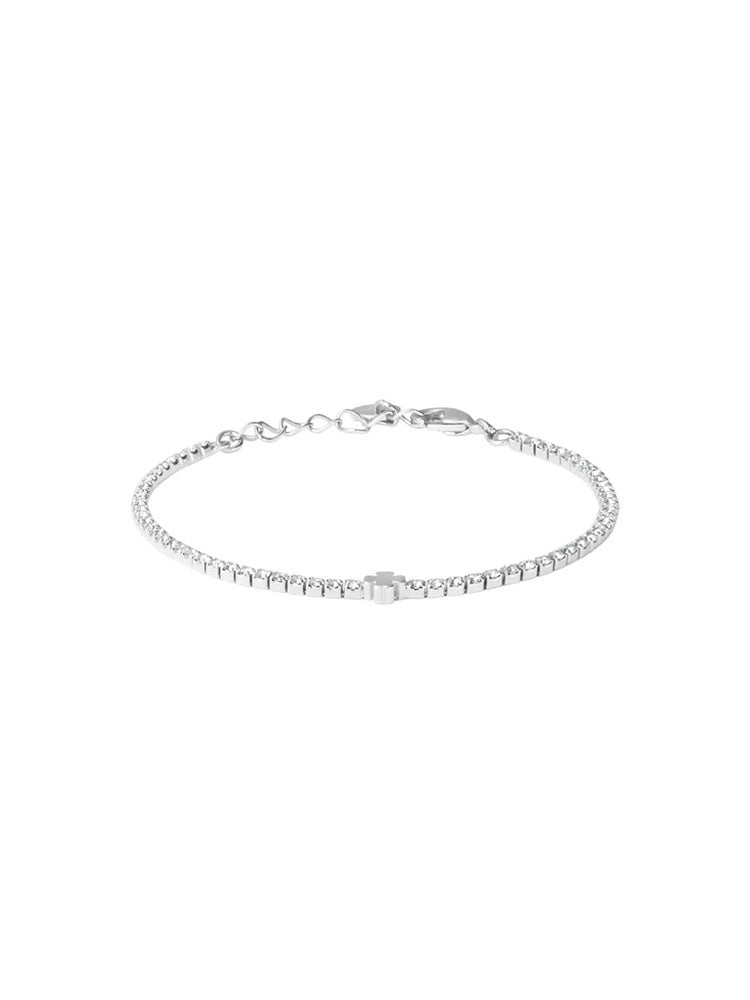 BRACCIALE DONNA TENNIS IN ACCIAIO CON CRISTALLI BIANCHI E QUADRIFOGLIO CENTRALE STROILI