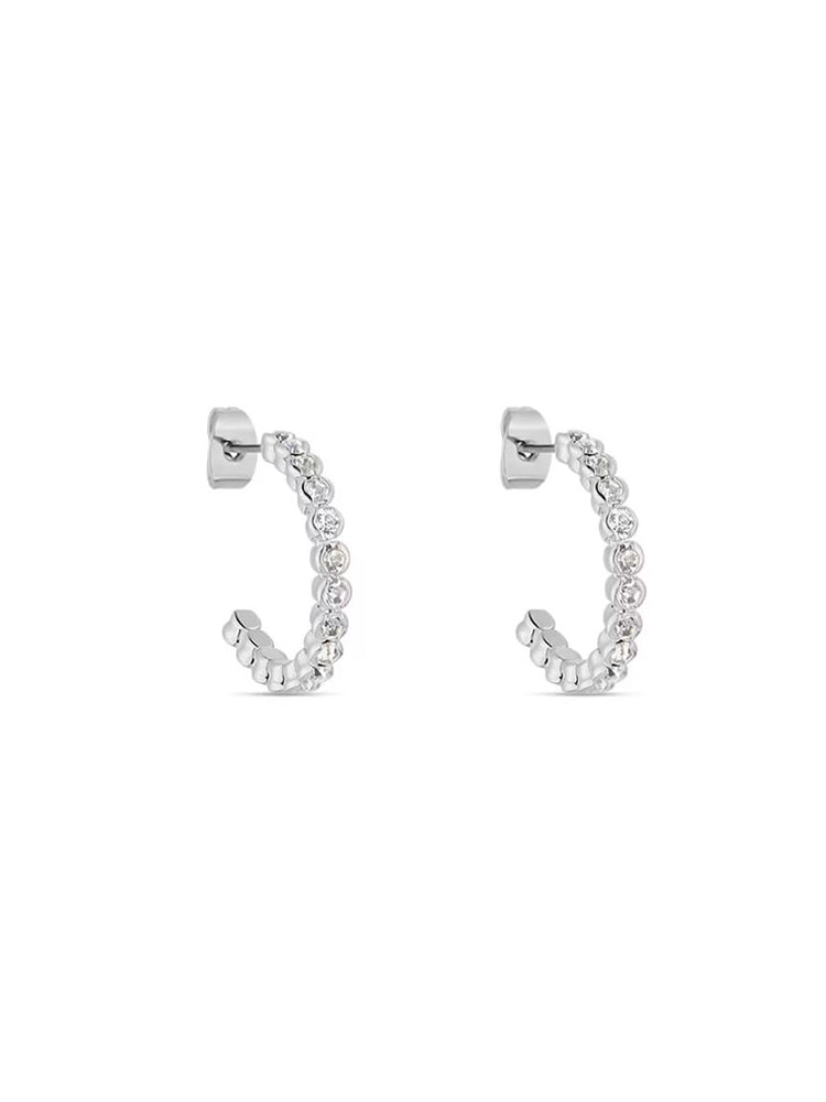ORECCHINI DONNA A CERCHIO IN METALLO RODIATO SILVER E STRASS STROILI