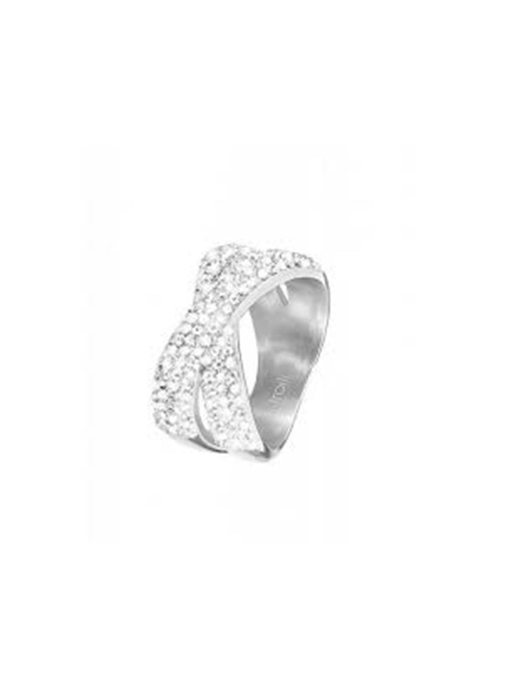 ANELLO DONNA FANTASIA LADY PHANTASYA ACCIAIO RODIATO E CRISTALLI BIANCHI MIS 12 STROILI