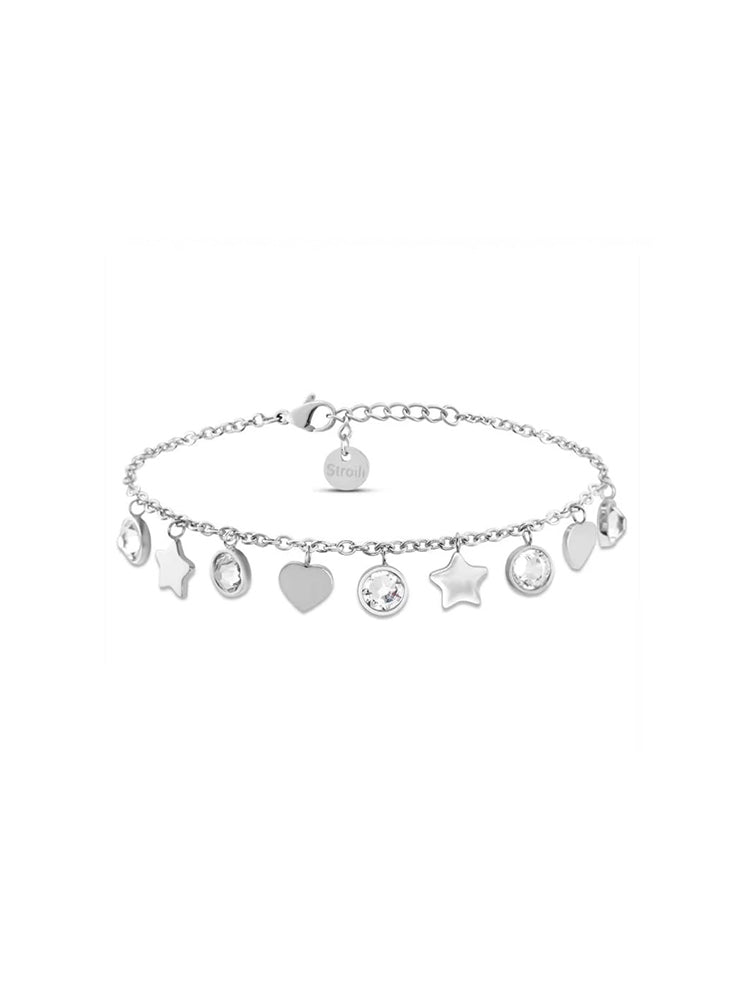 BRACCIALE DONNA LADY CHIC IN ACCIAIO SILVER E STRASS BIANCHI PENDENTI STROILI