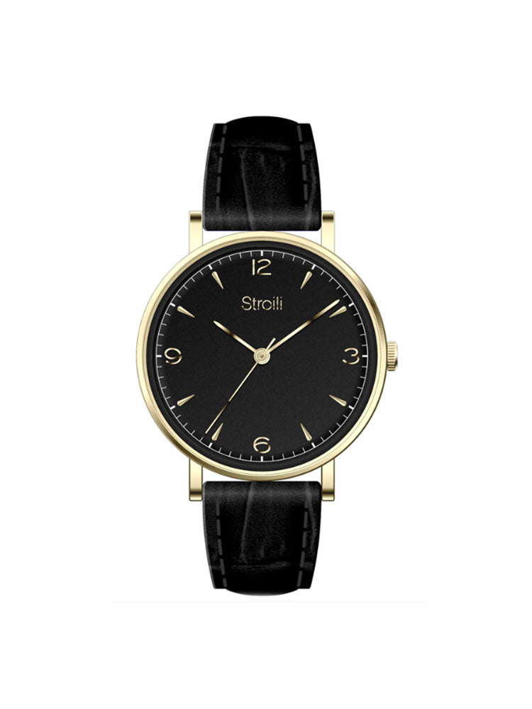 OROLOGIO UOMO ROMA IN PELLE NERA SOLO TEMPO STROILI