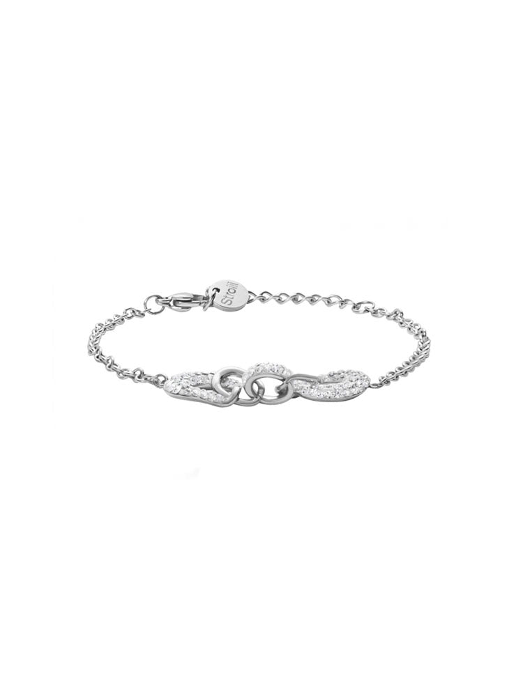 BRACCIALE DONNA IN ACCIAIO CON INTRECCIO CON CRISTALLI BIANCHI STROILI