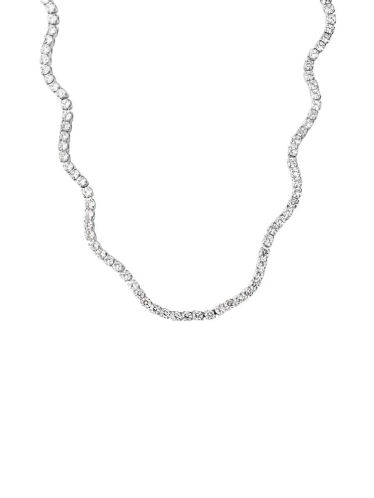 COLLANA DONNA TENNIS ONDULATA IN ACCIAIO CON CRISTALLI BIANCHI STROILI