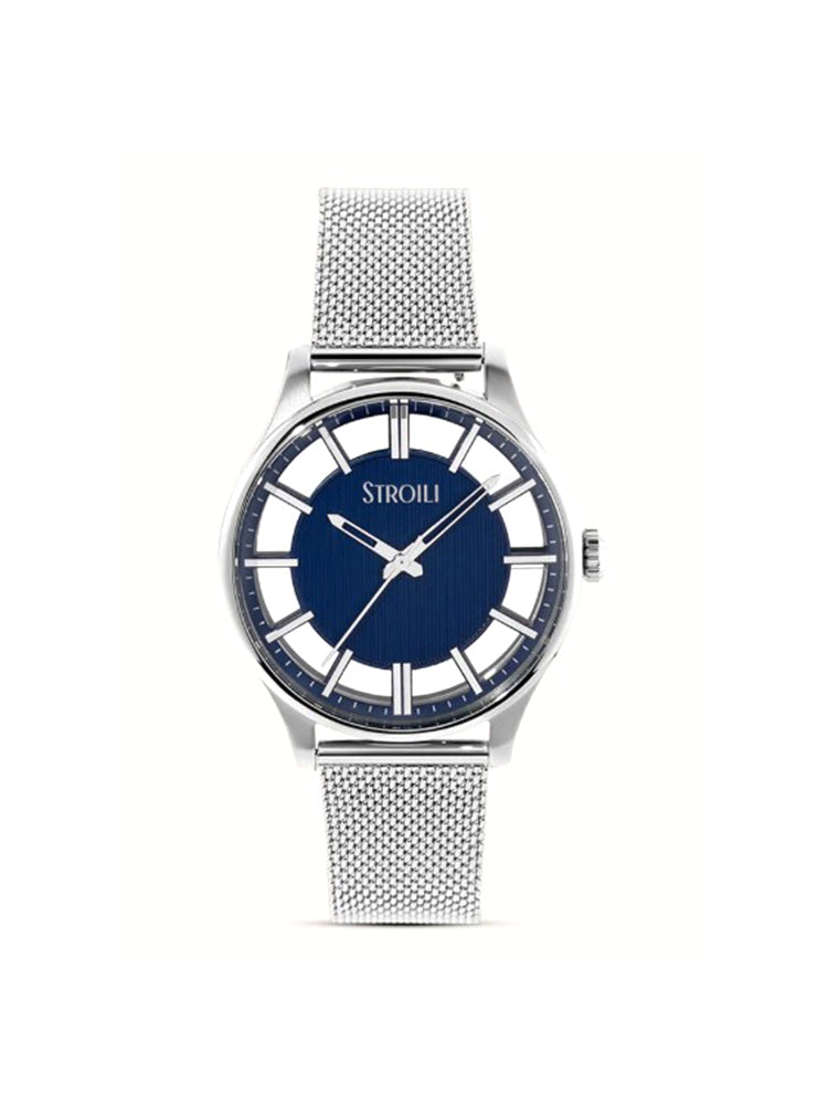 OROLOGIO UOMO IN ACCIAIO CON MAGLIA MILANO E QUADRNATE BLU STROILI