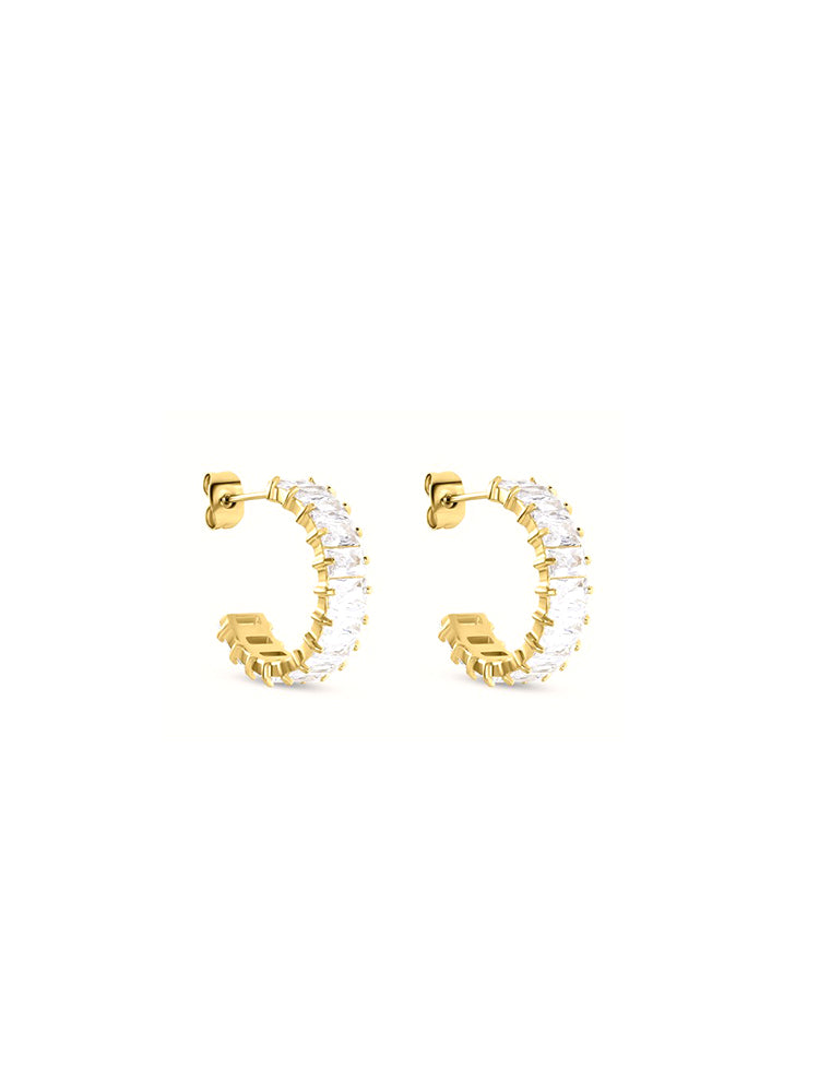 ORECCHINI DONNA A CERCHIO DORATI CON ZIRCON BAGUETTE BIANCHI STROILI