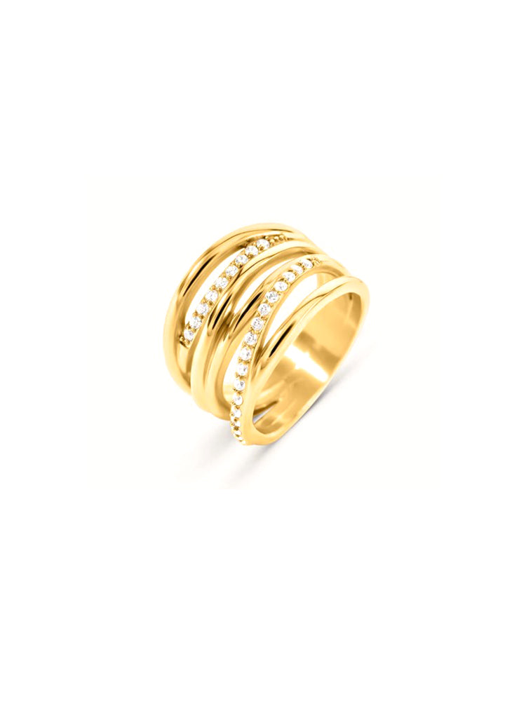 ANELLO DONNA A FASCIA DORATO CON ZIRCONI BIANCHI MIS 16 STROILI