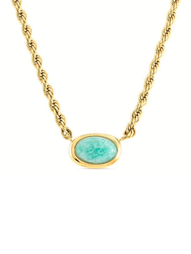 COLLANA DONNA A CATENA DORATA CON AMAZZONITE OVALE STROILI