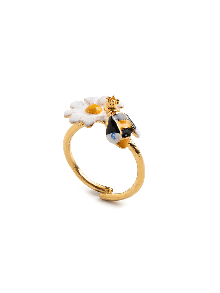 ANELLO DONNA - APE MARGHERITA - IN ARGENTO 925 PLACCATO ORO E SMALTI, REGOLABILE ISOLA BELLA