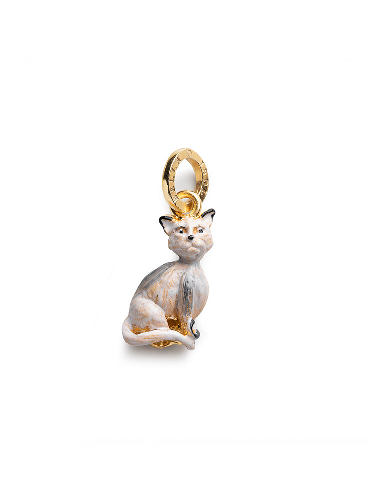 CHARM DONNA - GATTO - IN ARGENTO 925 PLACCATO ORO E SMALTI ISOLA BELLA