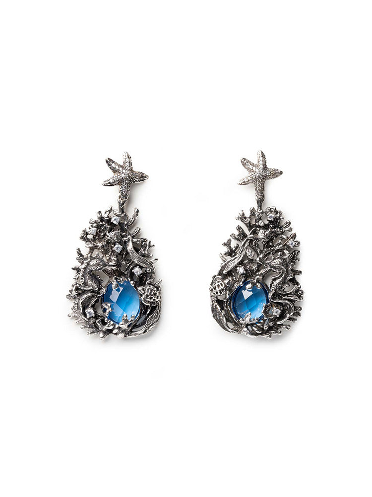 ORECCHINI DONNA - NUDE ACQUA SIAMITE BLU - IN ARGENTO PLACCATI RUTENIO 925 ISOLA BELLA