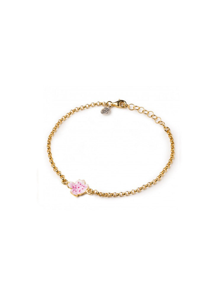 BRACCIALE DONNA ROLO' FIORE DI PESCO IN ARGENTO PLACCATO ORO E SMALTI ISOLA BELLA