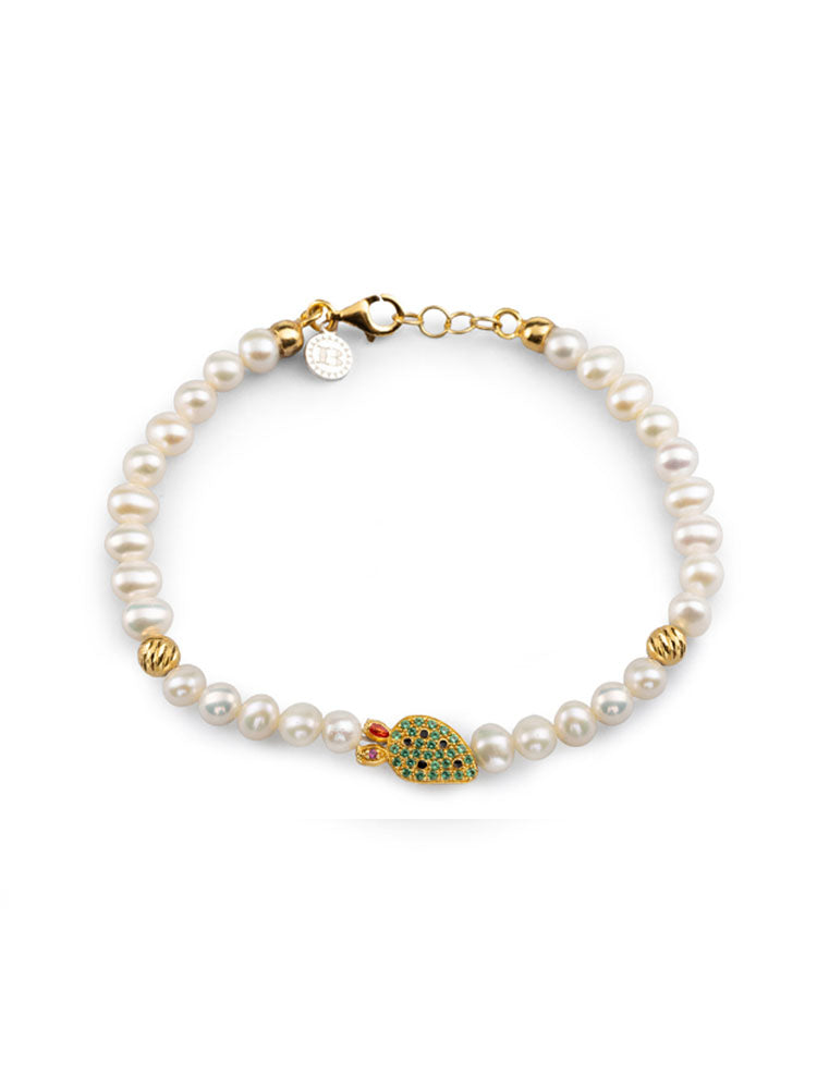 BRACCIALE DONNA CON PERLE E PALA DI FICO LAPILLI ISOLA BELLA