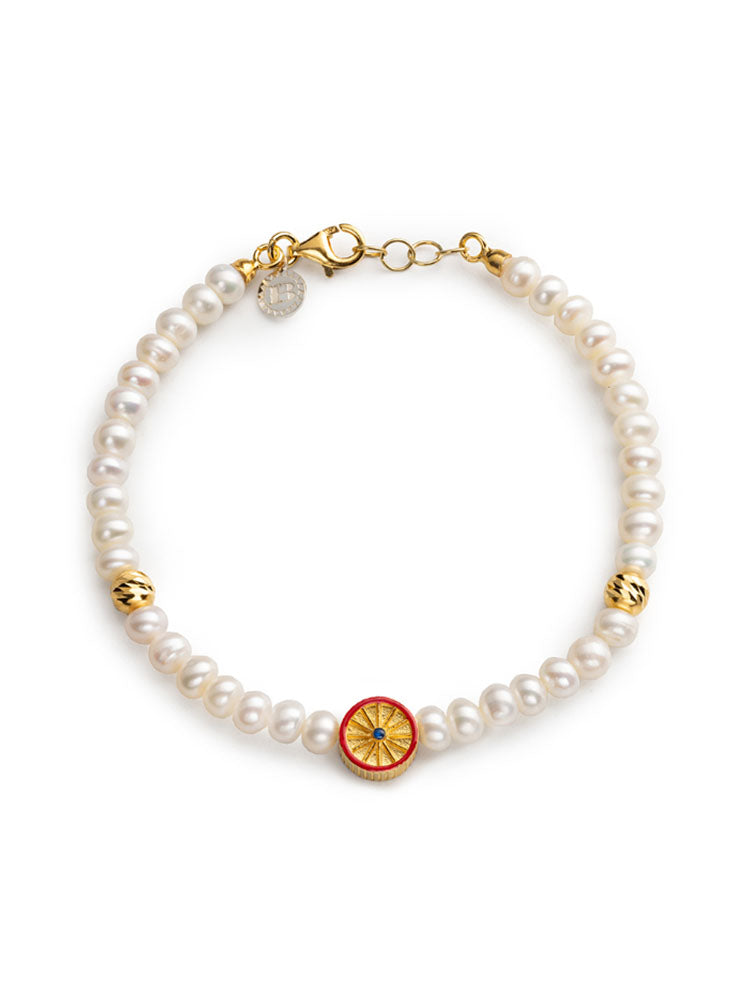 BRACCIALE DONNA IN ARGENTO CON PERLE E MINI RUOTA ISOLA BELLA