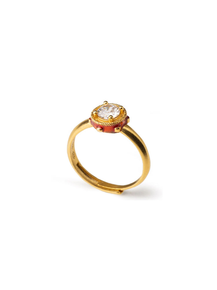 ANELLO DONNA MINI TAMBURELLO GEMMA IN ARGENTO DORATO ISOLA BELLA