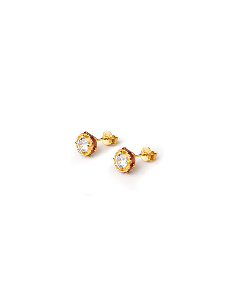 ORECCHINI DONNA MINI TAMBURELLO GEMMA IN ARGENTO DORATO ISOLA BELLA