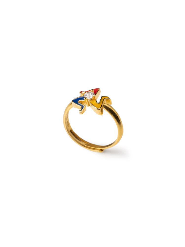 ANELLO DONNA MINI TRINACRIA GEMMA IN ARGENTO DORATO ISOLA BELLA