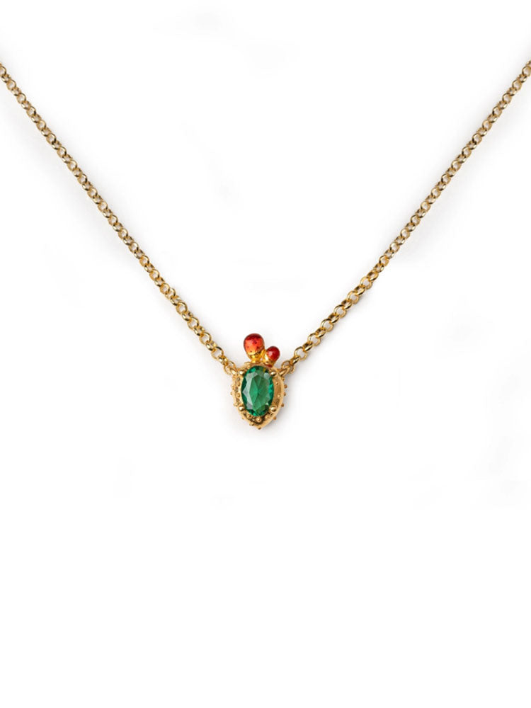 COLLANA DONNA MINI PALA DI FICO GEMMA IN ARGENTO DORATO ISOLA BELLA
