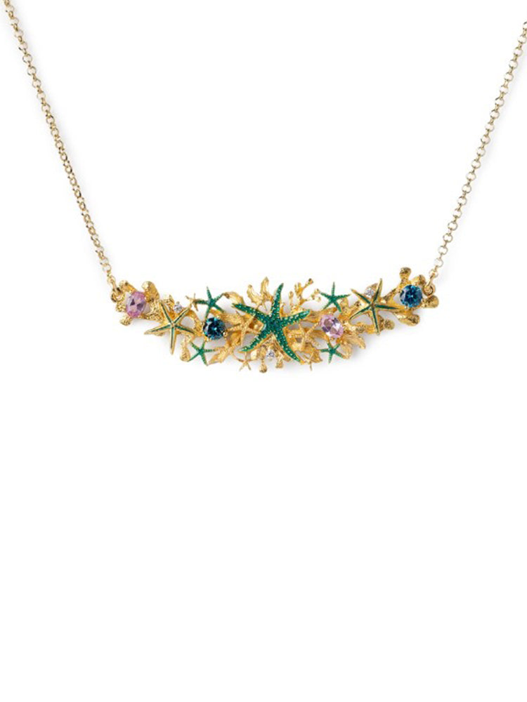 COLLANA DONNA COLLIER STELLE DI MARE IN ARGENTO DORATO CON ZIRCONI COLORATI ISOLA BELLA