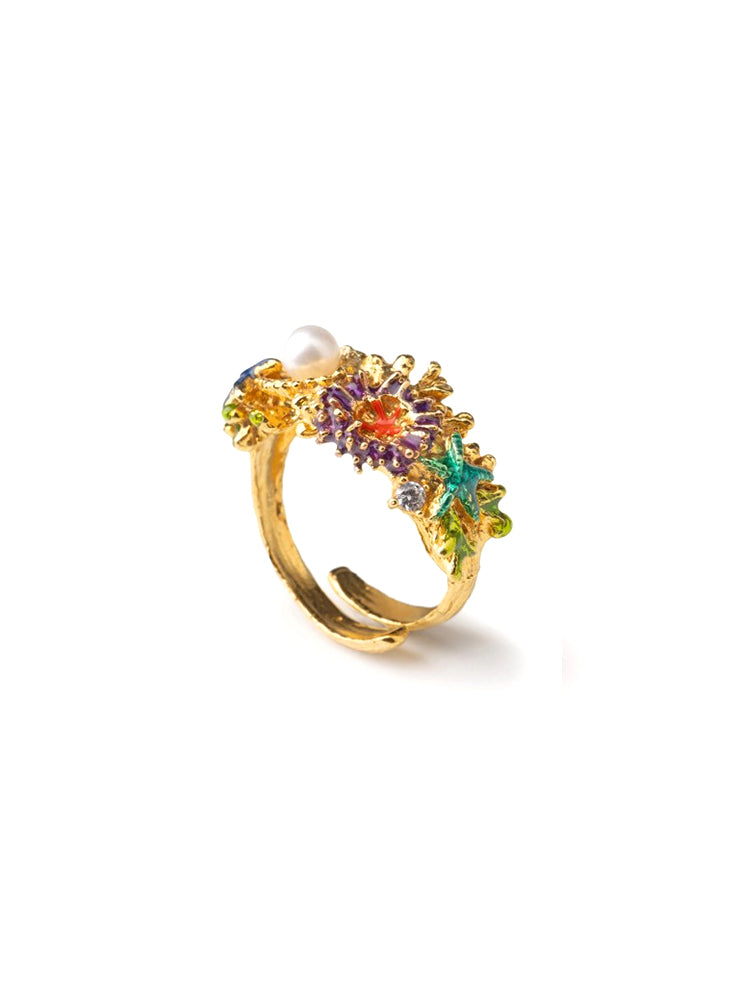ANELLO DONNA FONDALE SMALTATO MULTICOLOR CON PERLA ISOLA BELLA