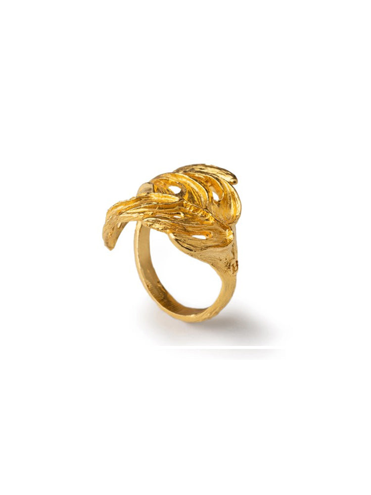 ANELLO DONNA GOLD MONSTERA IN ARGENTO DORATO A FOGLIA ISOLA BELLA