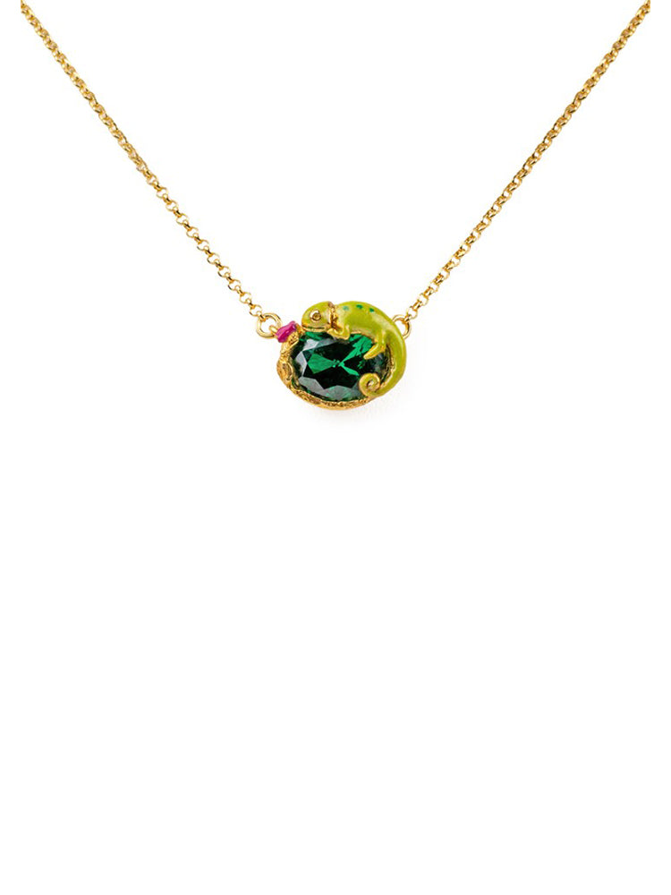 COLLANA DONNA CAMALEONTE IN ARGENTO PLACCATO ORO CON SMALTI ISOLA BELLA