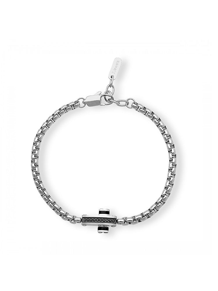 BRACCIALE UOMO BLOCKCHAIN IN ACCIAIO CON CROCE NERA E CRISTALLI 2 JEWELS