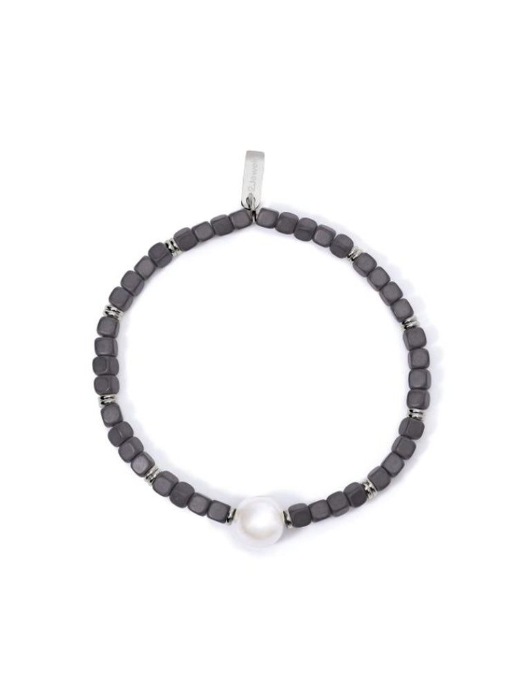 BRACCIALE UOMO ELASTICO, GRIGIO CON PERLA CENTRALE 2JEWELS