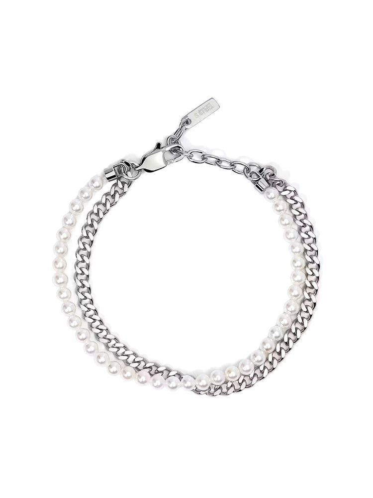 BRACCIALE UOMO IN ACCIAIO E PERLE DOPPIO FILO 2JEWELS