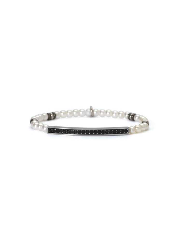 BRACCIALE UOMO IN ACCIAIO CON PERLE CONCHIGLIA E CRISTALLI NERI 2JEWELS