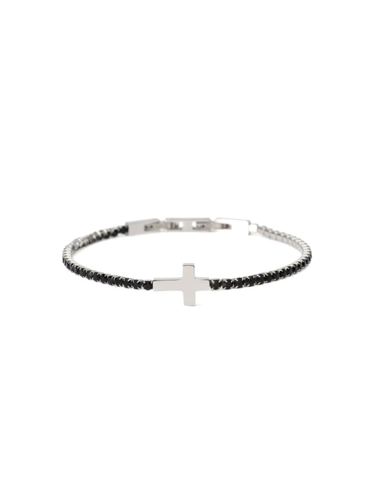 BRACCIALE UOMO TENNIS IN ACCIAIO CON CROCE E ZIRCONI NERI 2JEWELS