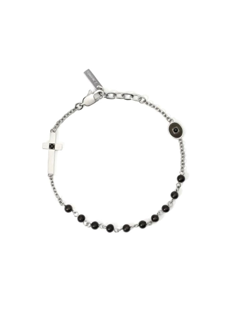 BRACCIALE UOMO MORBIDO IN ACCIAIO CON PERLINE NERE E CROCE 2JEWELS