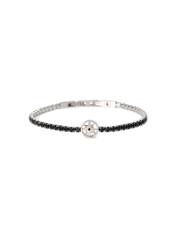 BRACCIALE UOMO TENNIS IN ACCIAIO CON ROSA DEI VENTI E CRISTALLI NERI 2JEWELS
