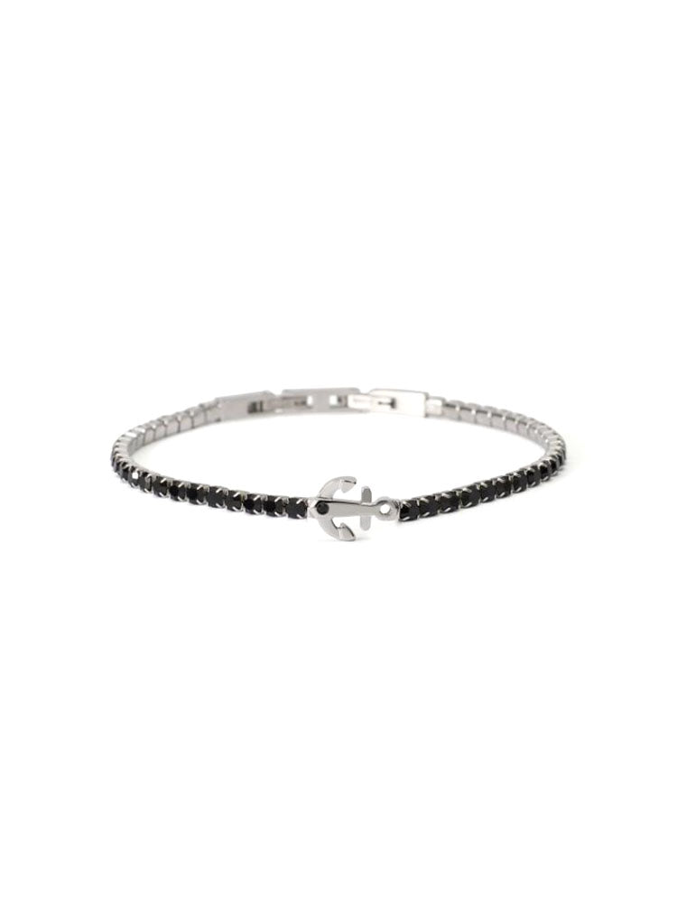 BRACCIALE UOMO TENNIS CON ANCORA IN ACCIAIO E CRISTALLI NERI 2JEWELS