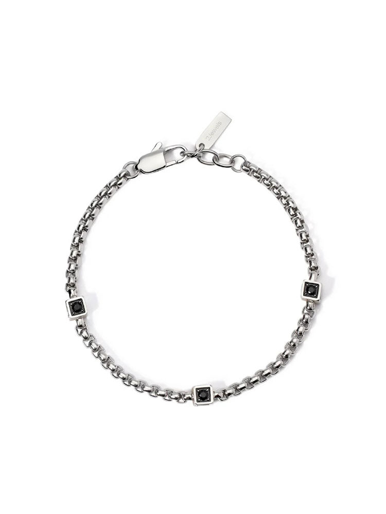 BRACCIALE UOMO IN ACCIAIO COLOR ARGENTO E CRISTALLI NERI 2JEWELS
