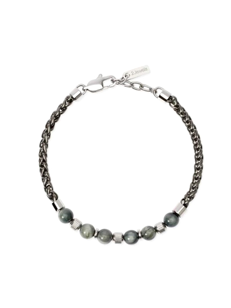 BRACCIALE UOMO IN ACCIAIO BRUNITO E SFERE IN OCCHIO DI FALCO 2JEWELS