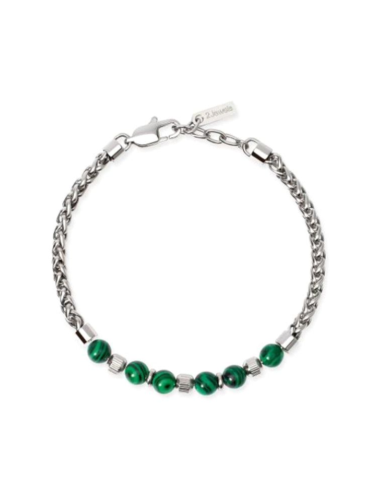 BRACCIALE UOMO IN ACCIAIO CON SFERE IN MALACHITE SINTETICA 2JEWELS
