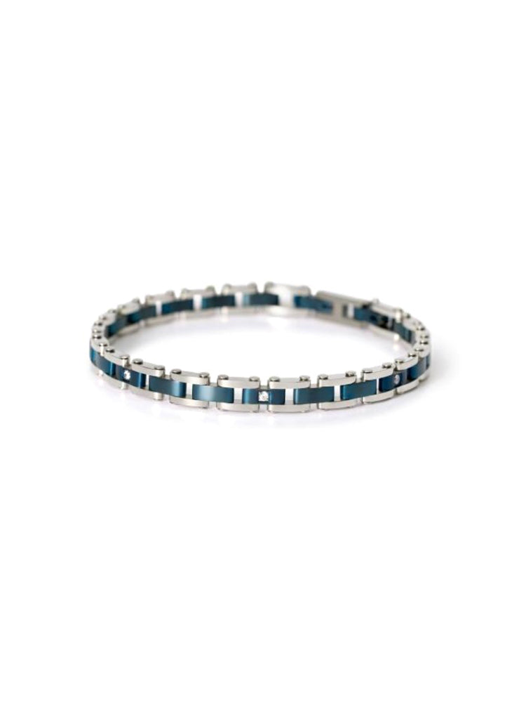 BRACCIALE UOMO IN ACCIAIO E PVD BLU CON ZIRCONI BIANCHI 2JEWELS