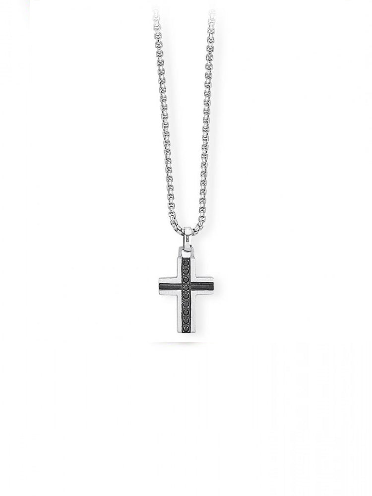 COLLANA UOMO FAITH CON CROCE IN ACCIAIO, PVD NERO E CRISTALLI 2JEWELS
