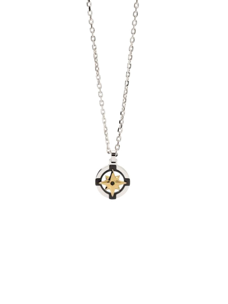 COLLANA UOMO IN ACCIAIO CON ROSA DEI VENTI IN PVD ORO E CANNA DI FUCILE 2JEWELS