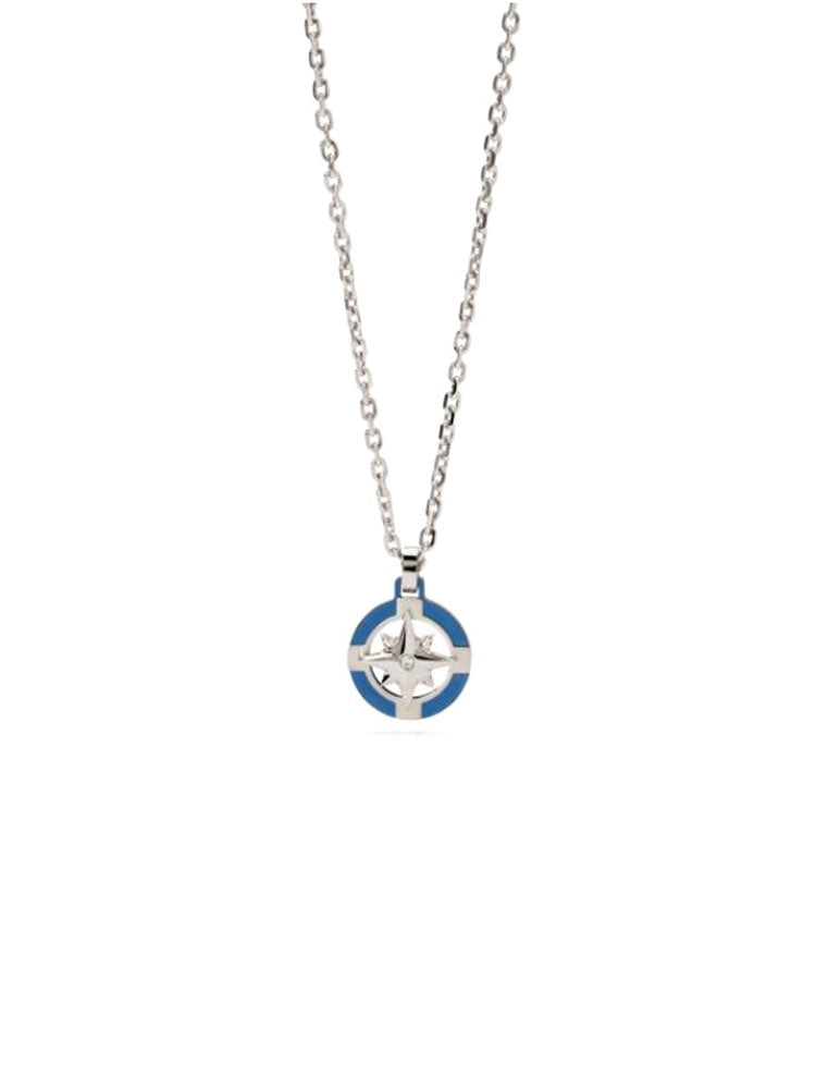 COLLANA UOMO IN ACCIAIO CON ROSA DEI VENTI SMALTATA BLU 2JEWELS