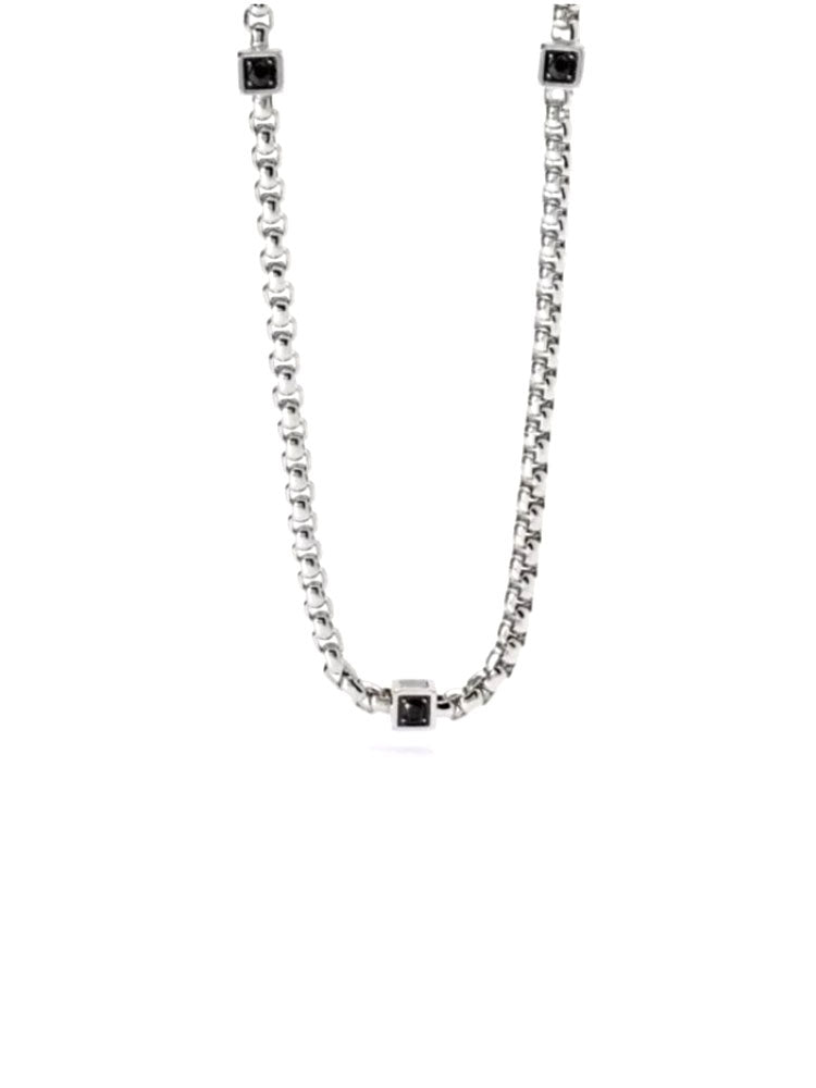 COLLANA UOMO IN ACCIAIO COLOR ARGENTO E CRISTALLI NERI 2JEWELS